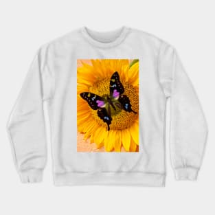 Purple Butterfly On Sunflower Crewneck Sweatshirt